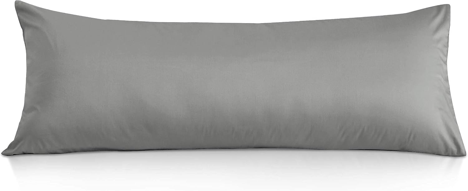 Leeden Body Pillow Cover, 100% Cotton 800 Thread Count 21 * 54 Breathable Long Pillow Protector Case w/No Zipper, Light Grey Cotton Grey