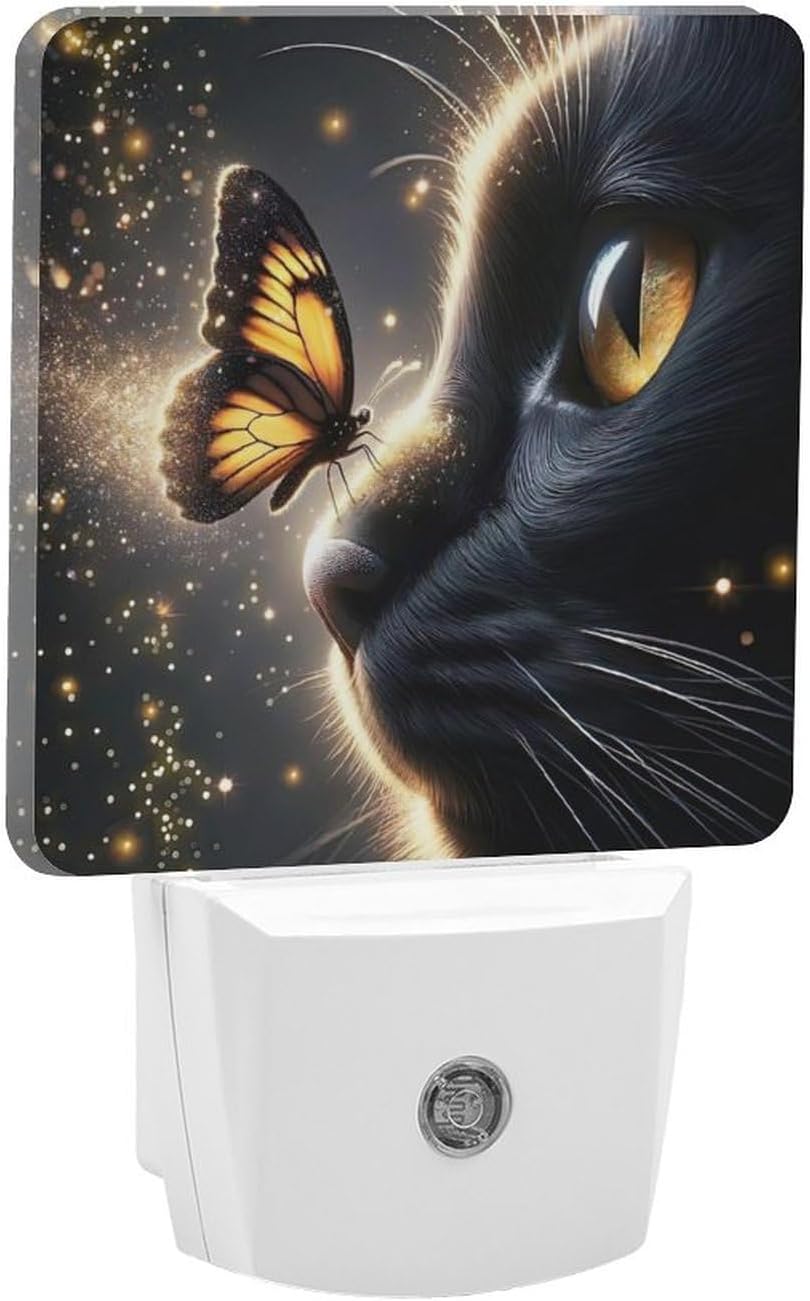 YKJAHSD Cat Butterfly Night Light, Plug into Wall Decor Nightlights for Bedroom, Bathroom, Hallway, Kitchen, with Dusk to Dawn Light…