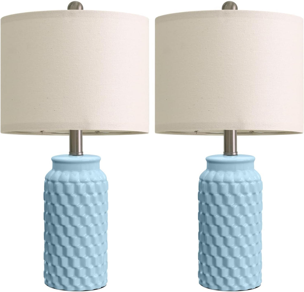 USumkky 20.5" Light Blue Modern Ceramic Bedside Lamp Set of 2 for Bedroom Decor Farmhouse Table Lamp for Living Room Office Dorm
