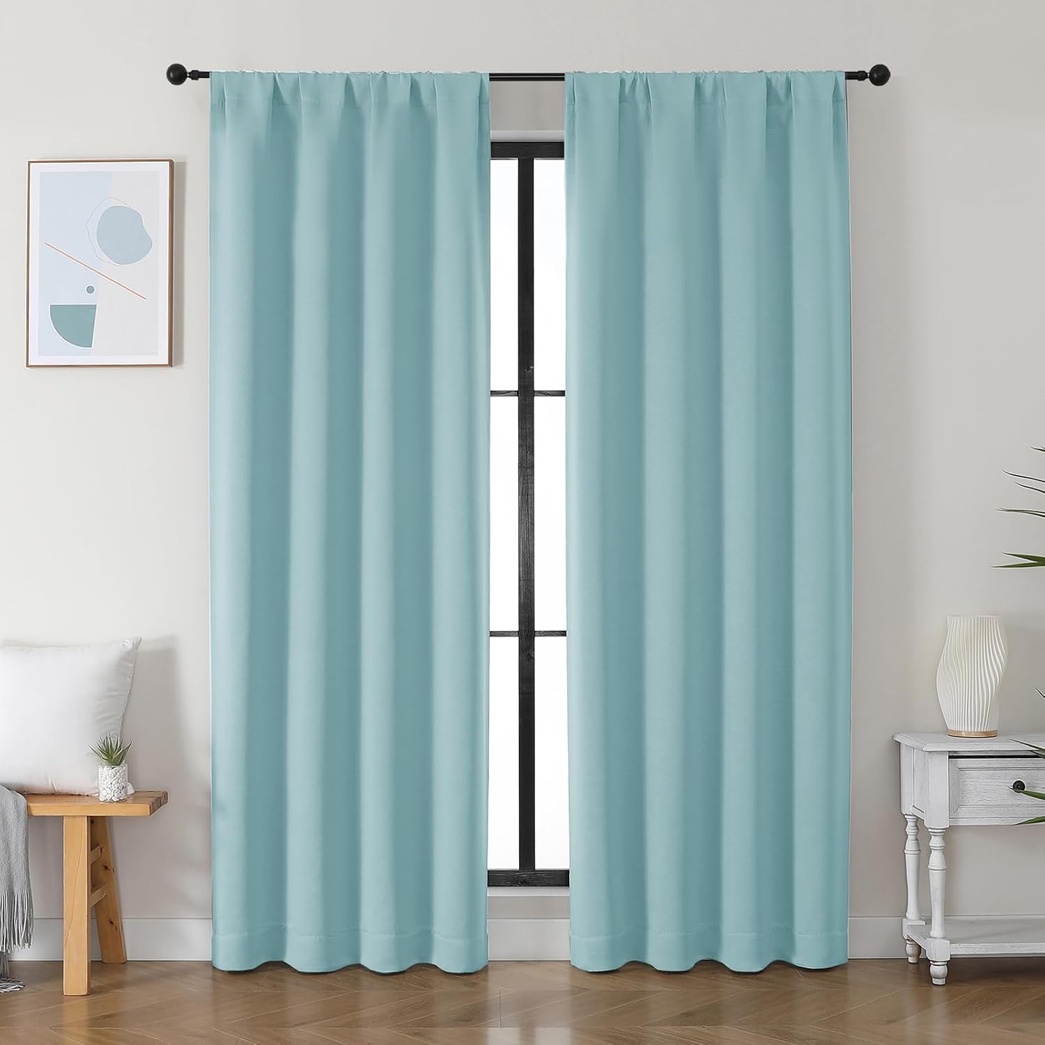 Simplebrand Ava Aqua Blackout Curtains for Bedroom 84 Inch Length 2 Panels Set, Solid Thermal Insulated Privacy Nursery Window Treatment Cu…