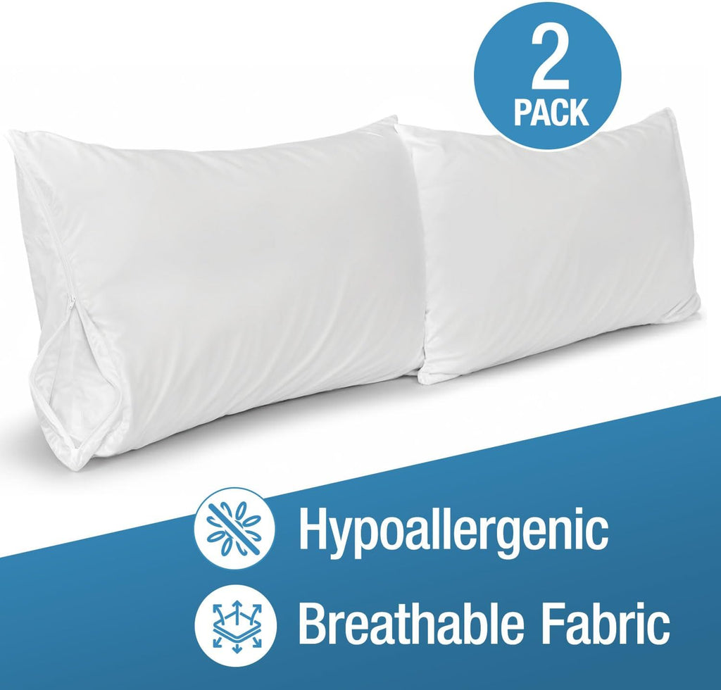 DMI (2 Pack) Premium Hypoallergenic Pillow Covers, 20" x 26" Zipper Pillow Cases Standard Size, Allergy Protector, Breathable and Dust…