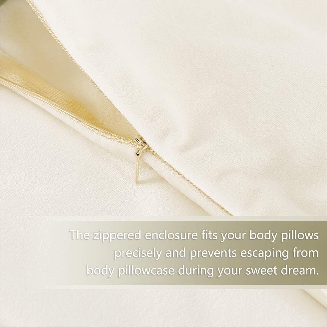 StangH Velvet Kids Body Pillow Cover with Zipper, Super Soft Touch Body Pillowcase for Babies/Pregnant Women/Adults, Ivory, 20 x 54-inch, 1…