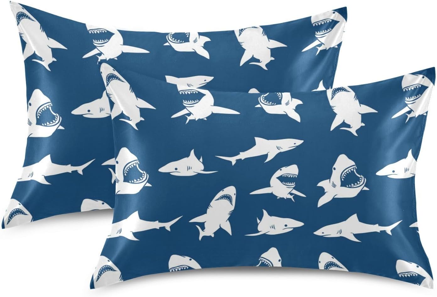 White Sharks Silhouettes Pillow Covers Silk Pillowcase for Hair and Skin Soft Smooth Breathable Cooling Satin Pillowcase Standard Size…