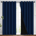 Yakamok Navy Blue 100% Blackout Curtains Energy Saving Thermal Insulated 2 Thick Layers Completely Blackout Drapes with Black Liner for Bed…