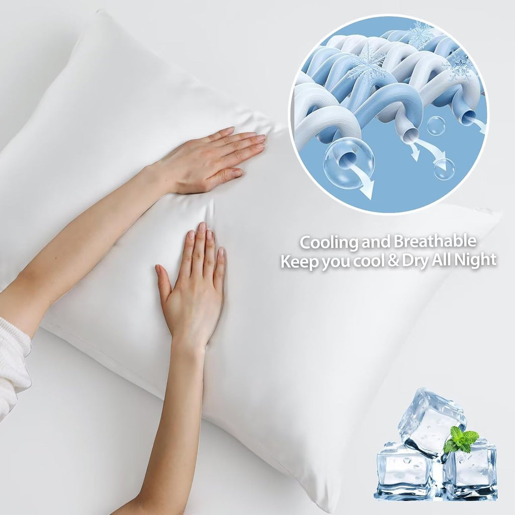 ShunjieHome 4 Pack Cooling Pillow Cases, Viscose Derived from Bamboo Pillow Protectors Queen Size Set of 4, 400 Thread Count Soft Silky Brea…