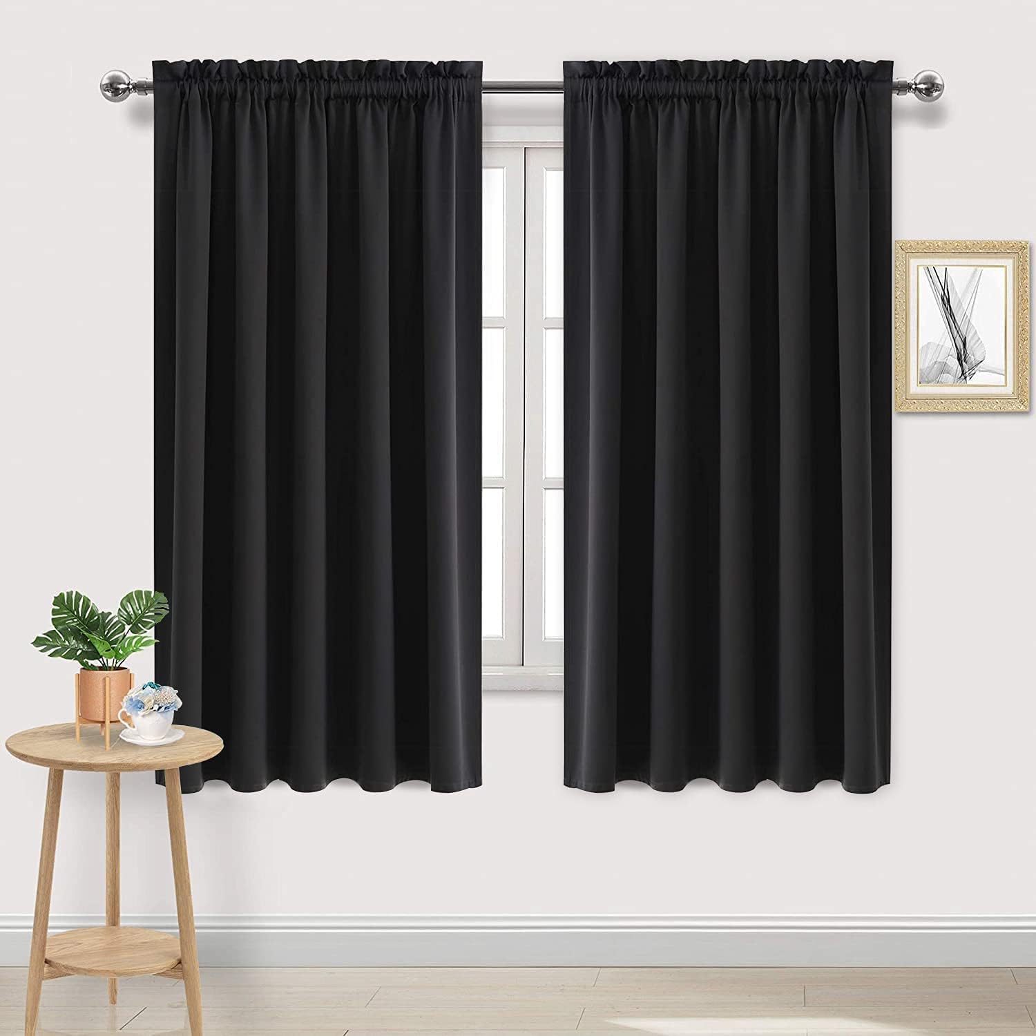 DWCN Blackout Curtains for Living Room Thermal Insulated, Energy Saving & Noise Reducing Bedroom Curtains, Black, W 70x L 63 Inch, Set of…