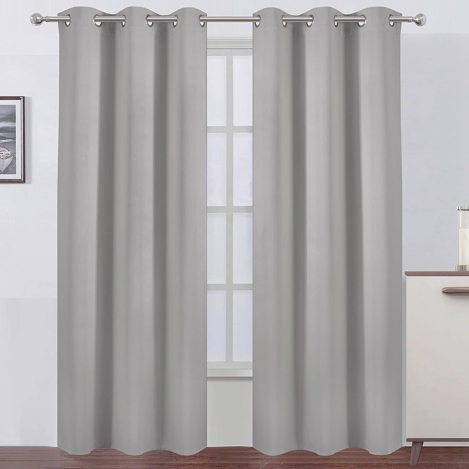 Lemomo Blackout Curtains 38 x 84 inch/Light Grey Curtains Set of 2 Panels/Thermal Insulated Room Darkening Bedroom Curtains 84 inch Grey