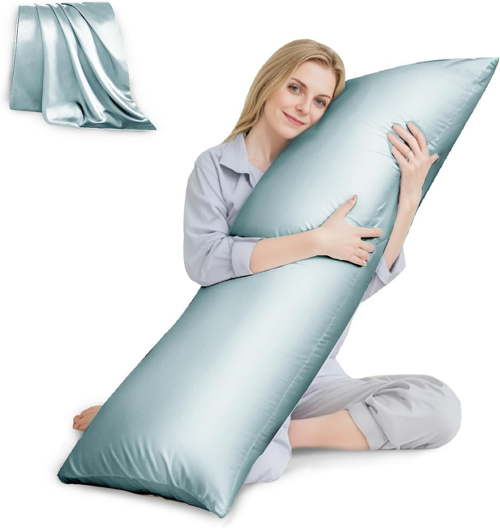 Huxmeyson Body Pillow with Satin Pillowcase, Body Pillow for Adults, Removable Cover, Ice Blue (20"x54") Blue