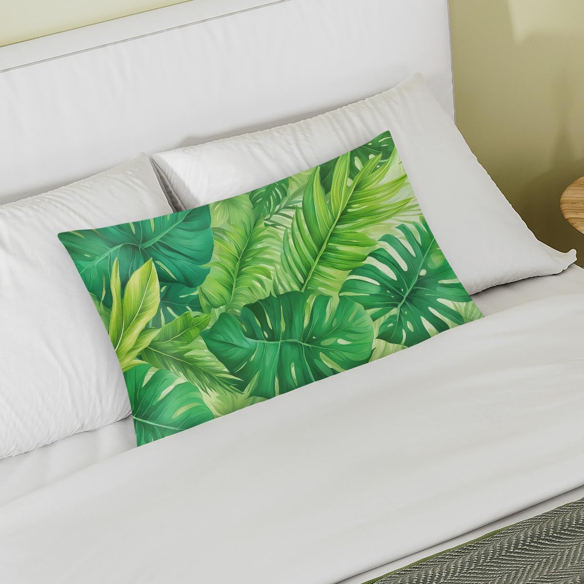 Palm Leaf Summer Beach Satin Silk Pillowcase for Hair and Skin Pillow Cases Queen Size Soft Silk Pillow Case with Envelope Closure Print…