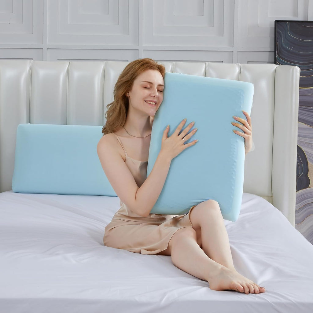 SAPHREAS Gel Cooling Memory Foam Pillow for Side Blue, Back and Stomach Sleepers for Sleeping, Standard Size Cool Bed Pillow, Removable &…