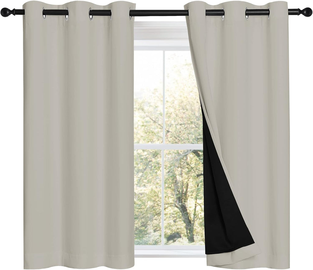 Nicetown Natural 100% Blackout Curtains 45 inches Long, 2 Thick Layers Completely Blackout Window Treatment Thermal Insulated Lined Drapes…