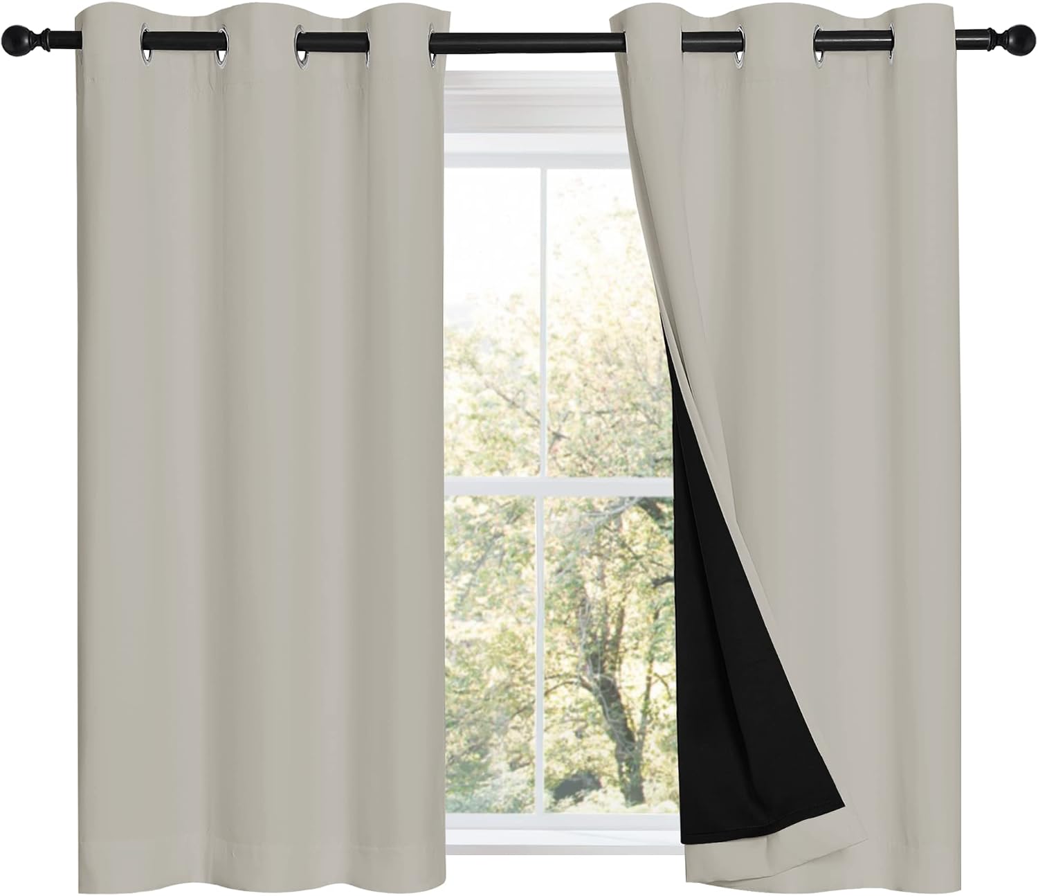 Nicetown Natural 100% Blackout Curtains 45 inches Long, 2 Thick Layers Completely Blackout Window Treatment Thermal Insulated Lined Drapes…