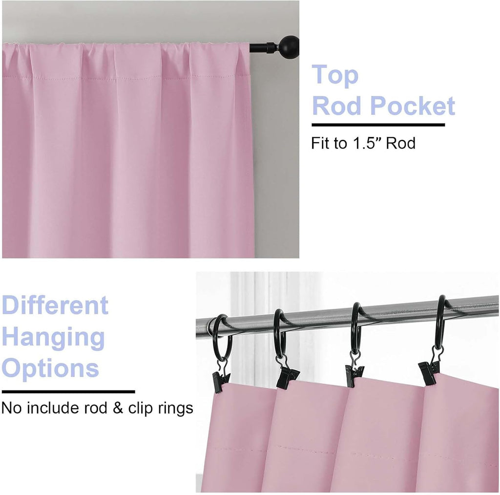 Simplebrand Ava Pink Blackout Curtains for Bedroom 96 Inches Long 2 Panels, Solid Thermal Insulated, Energy Saving Nursery Window Treatment…