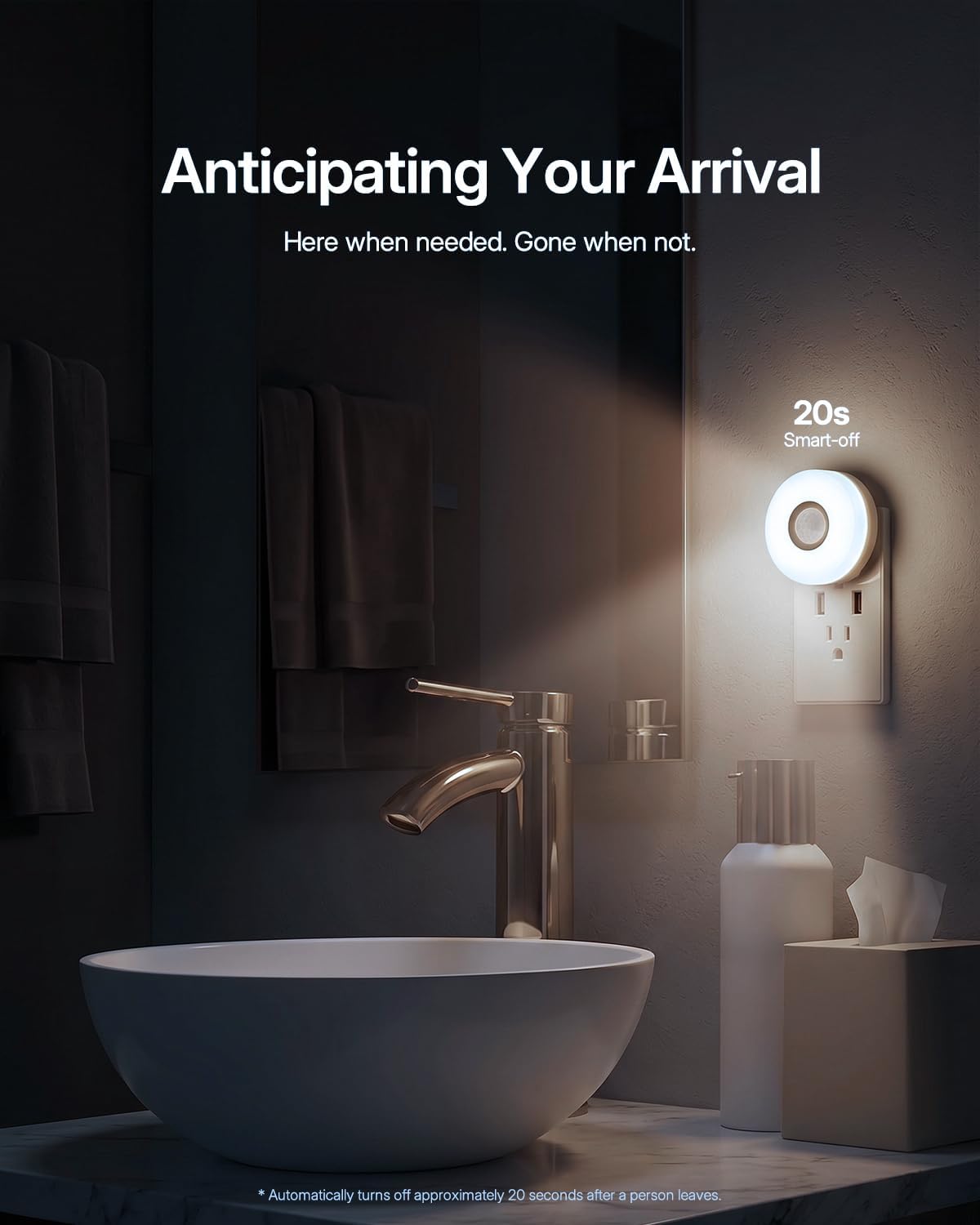 YELKO Motion Sensor Night Light - Plug-in 6000K Cool White Anti-Glare LED Nightlight, Ultra Bright Cozy Soft Glow Not Dazzling for…