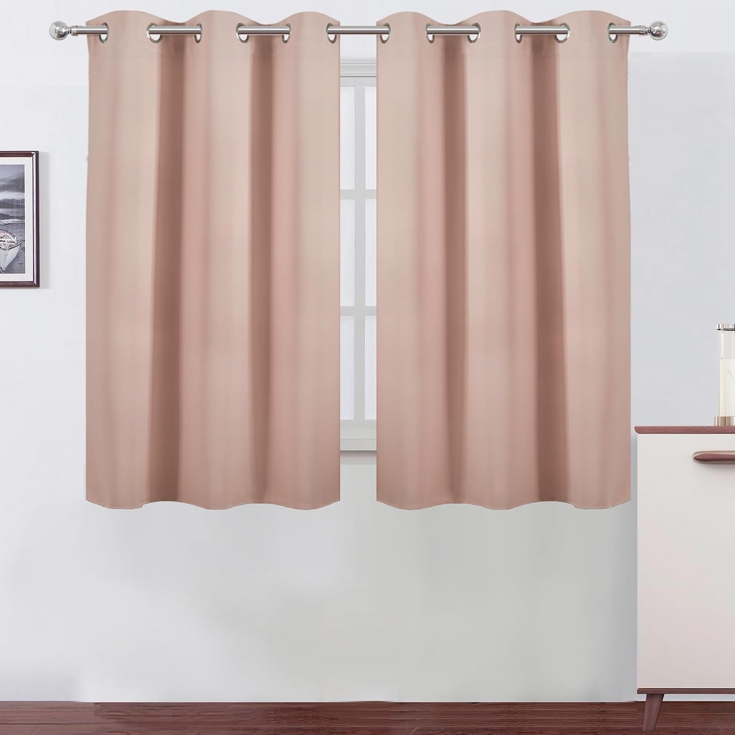 Lemomo Blush Blackout Curtains/38 x 54 Inch/Set of Two Panels Grommet Living Room Curtains 54 Inch silver