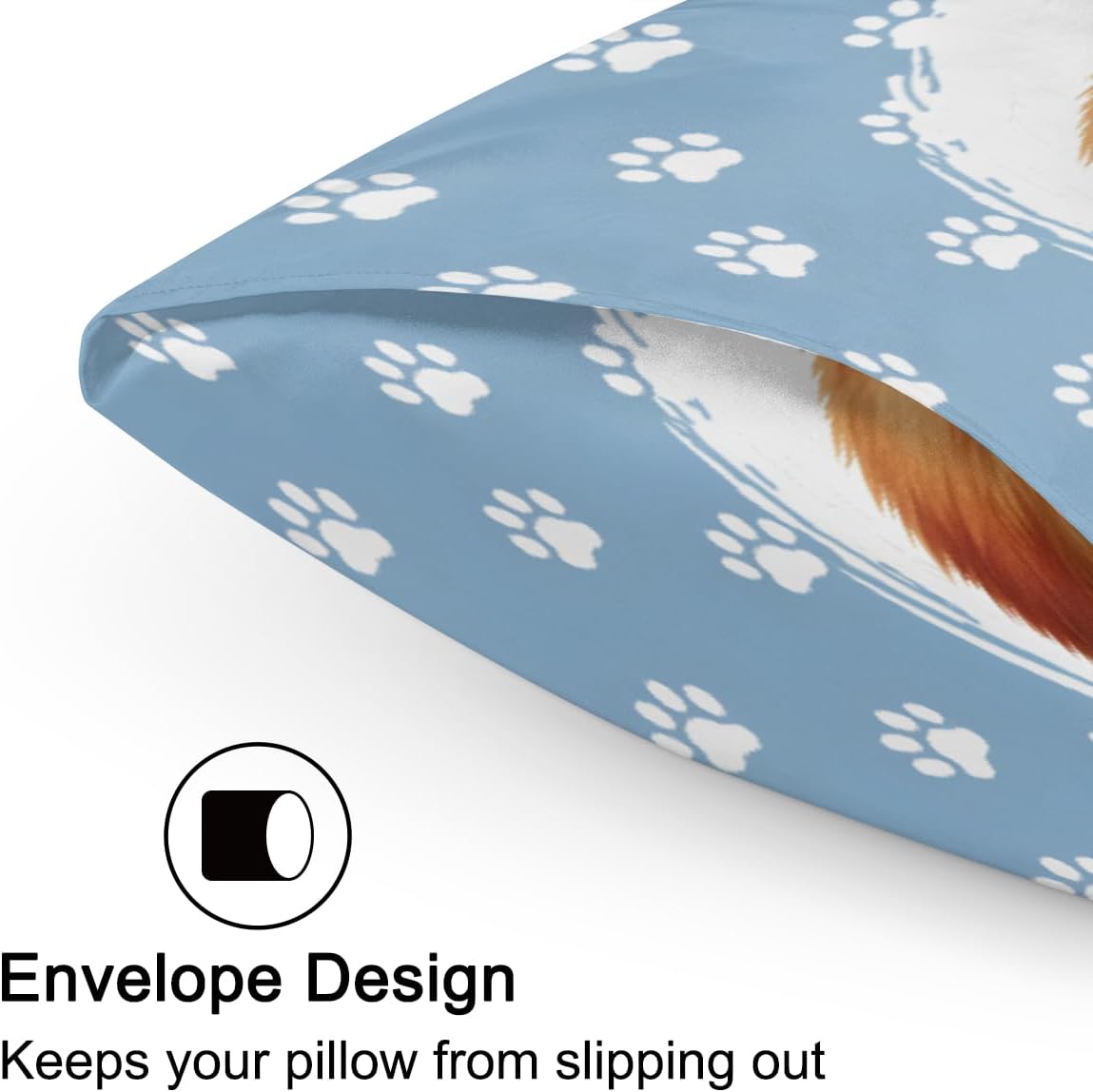 Satin Pillowcase for Hair and Skin Blue Paw Print Dog Soft Silk Pillow Case with Envelope Closure Cooling Pillow Cases Slip Standard Size…