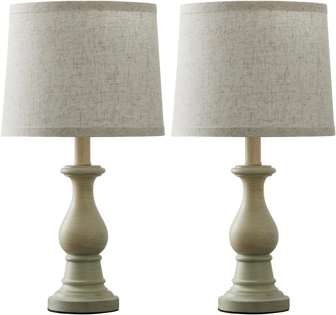 Vintage Table Lamp for Living Room Bedroom, 18.5" Farmhouse Bedside Lamps Nightstand Lamp Set of 2, Table Lamps with Oatmeal Linen Lamp…