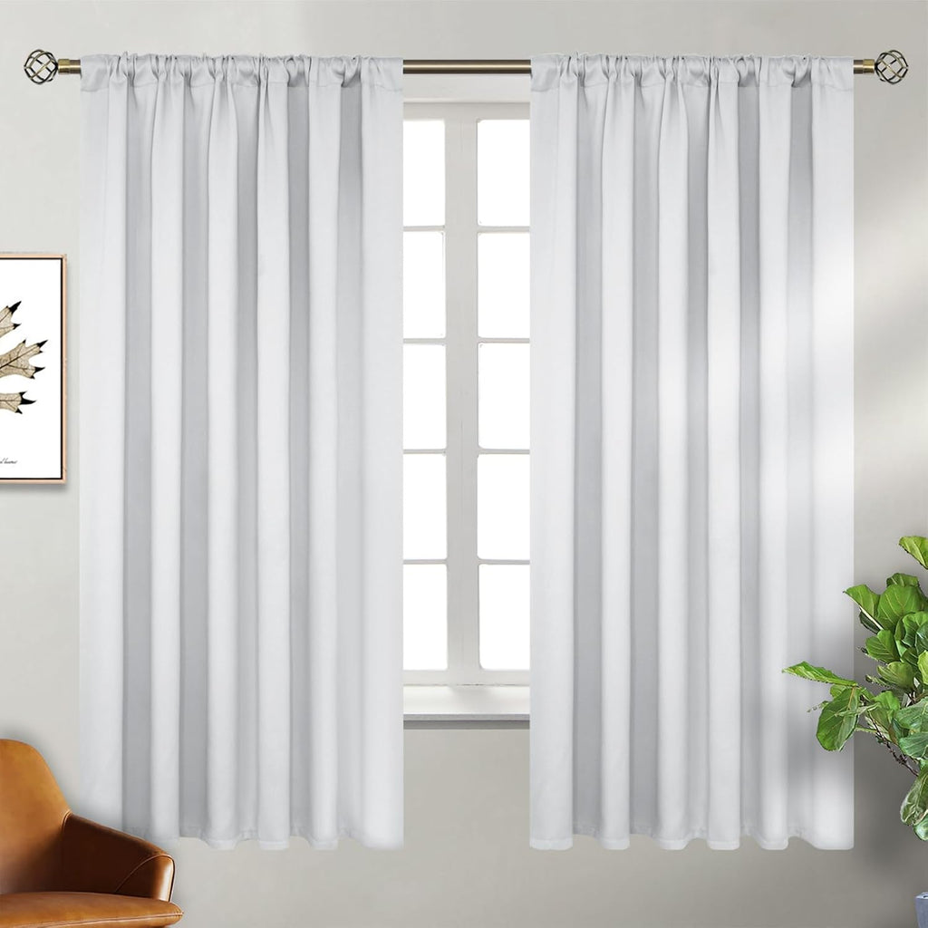BGment White Curtains for Bedroom - 52 x 63 inch Rod Pocket and Back Tab Thermal Insulated Room Darkening Curtains for Living Room, 2 Panel…