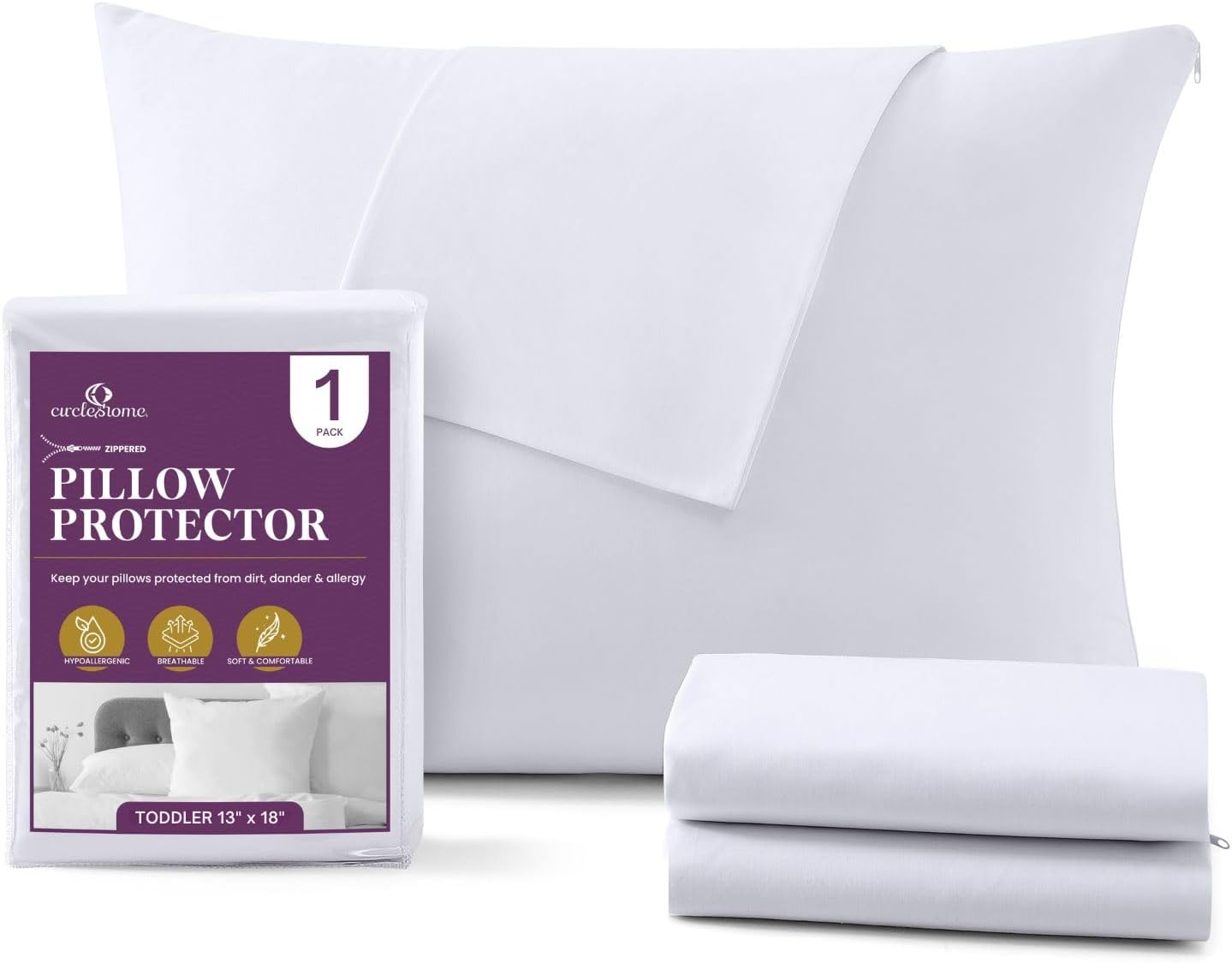 CirclesHome Pillow Protectors Single Pack Toddler Zippered - 100% Cotton Breathable Pillowcases - Protects Pillows from Dirt, Dust and…