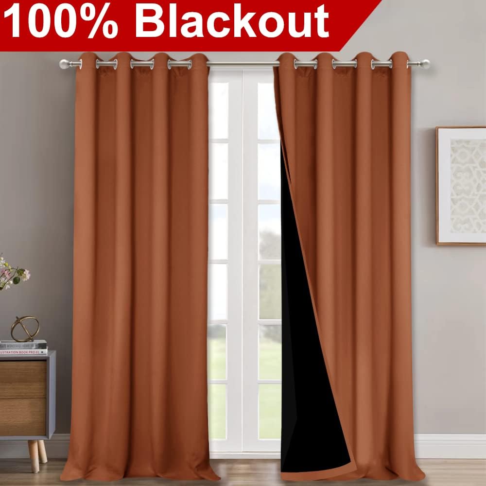 Nicetown Full Shading Curtains for Windows, Super Heavy-Duty Black Lined Blackout Curtains for Bedroom, Privacy Assured Window Treatment (B…