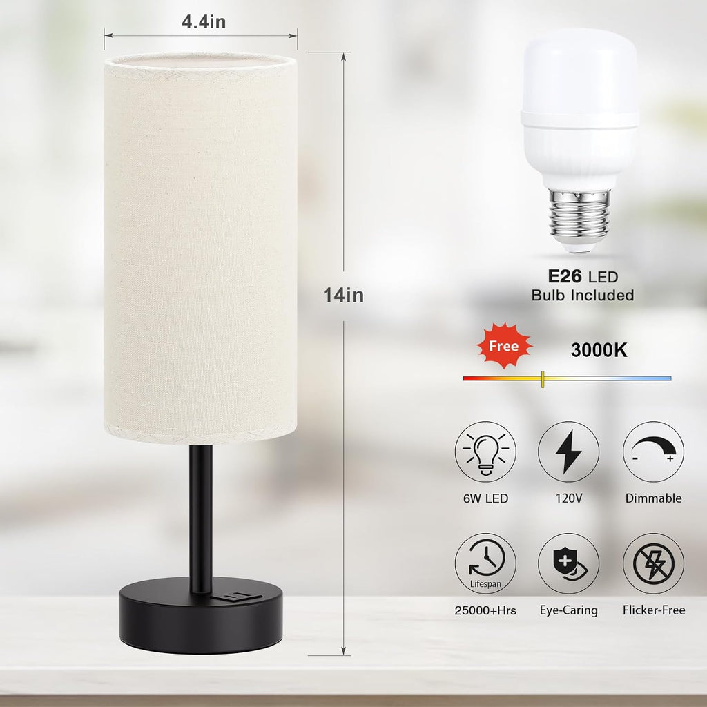 Dicoool Beige Touch Lamp for Bedroom with USB - 3 Way Dimmable Table Lamp for Nightstand, Small Lamp with Black Charging Station for Desk…