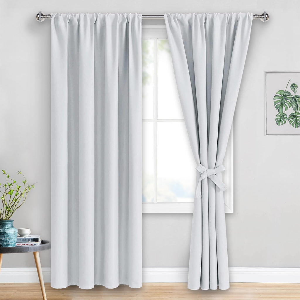 Jiuzhen White Curtains for Bedroom - Thermal Insulated & Energy Saving Room Darkening Rod Pocket Curtains for Living Room, Blackout Drapes…