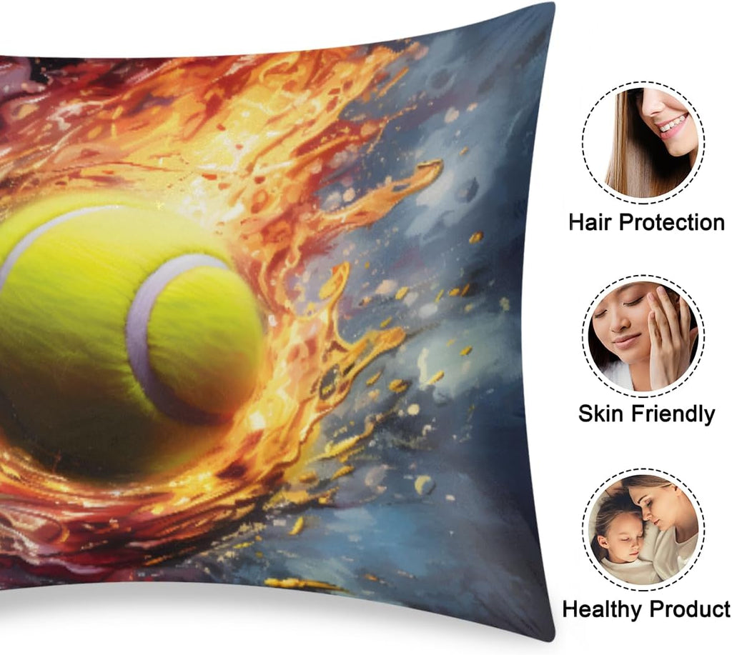 Fire Sports Tennis Satin Pillowcase for Hair and Skin Soft Silk Pillow Cases with Envelope Closure Cooling Pillow Case Slip 15.99 Pillow…