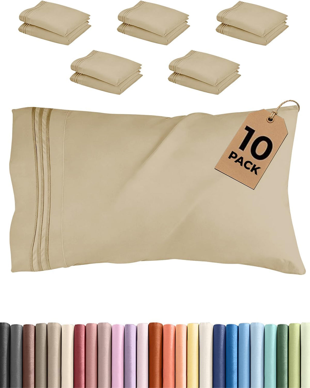 King Standard Pillow Cases Set of 10 - Ultra Soft Hotel Quality Pillowcase Covers - Comfy & Wrinkle Free - Shrink & Fade Resistant…
