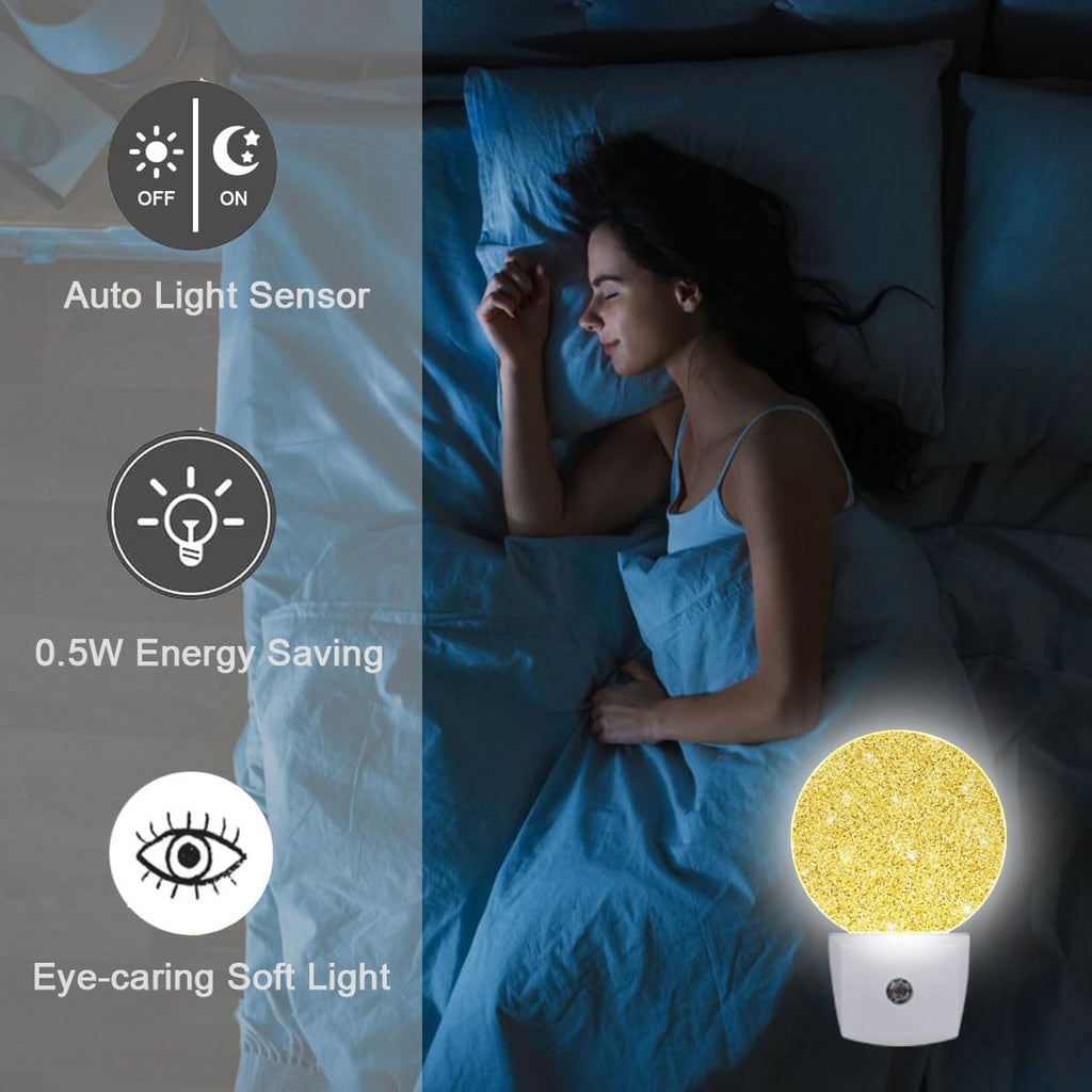 Gold Glitter Shine Night Light Plug-in Sleep Lamp Led Dusk to Dawn Night Light for Bedroom