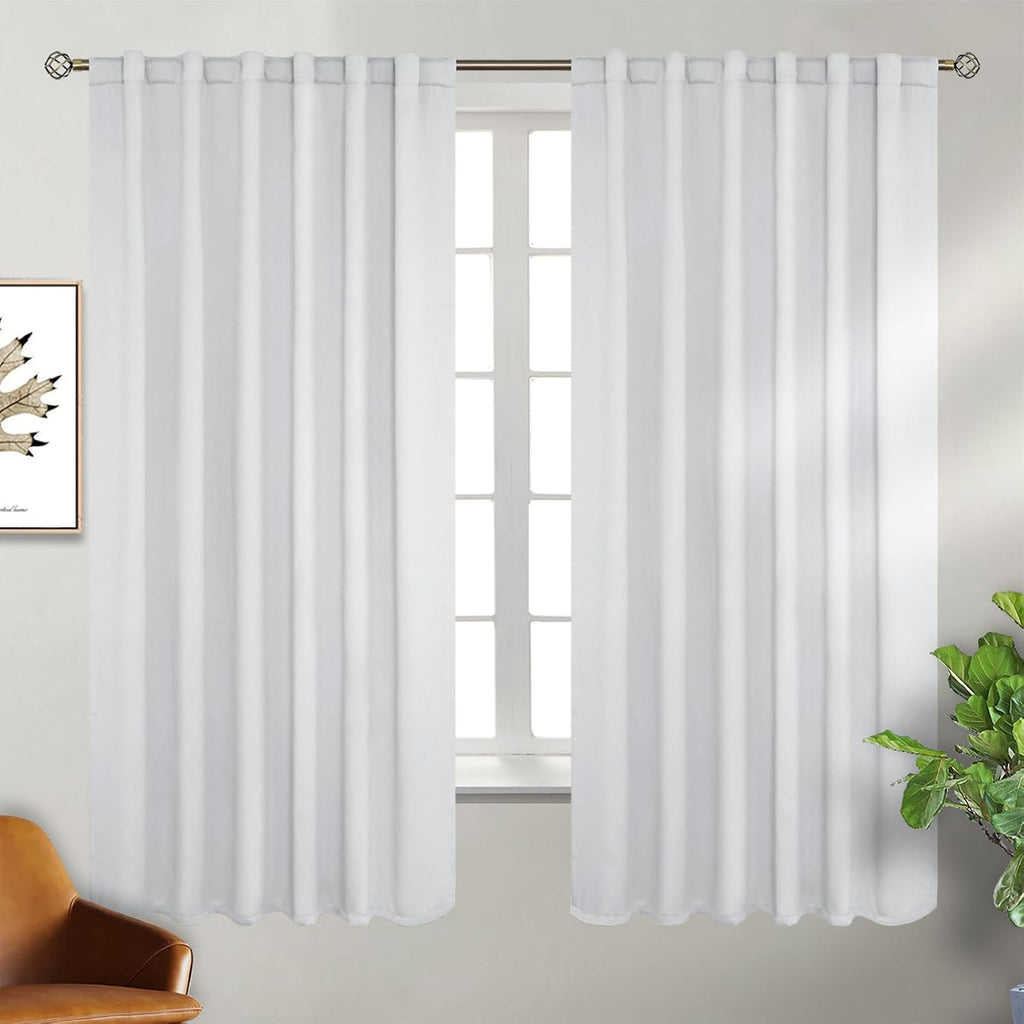 BGment White Curtains for Bedroom - 52 x 63 inch Rod Pocket and Back Tab Thermal Insulated Room Darkening Curtains for Living Room, 2 Panel…