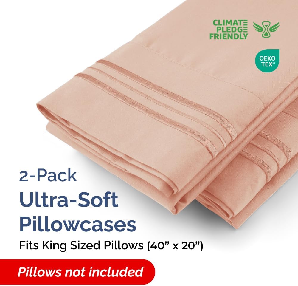 King Pillow Cases Set of 2 - Ultra Soft Hotel Quality Pillowcase Covers - Comfy, Cozy & Wrinkle Free - Shrinkage, Stain and Fade…