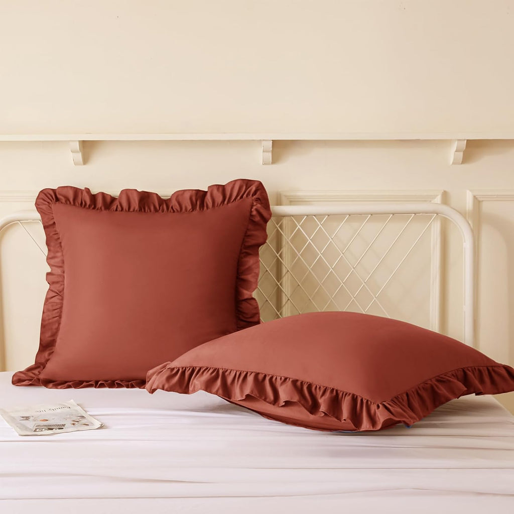 KKJIAF Ruffle Pillow Cases 24x24 Inches, Dusty Orange Square Ruffled Pillow Covers Set of 2, Microfiber Wrinkle Resistant Pillow Shams…