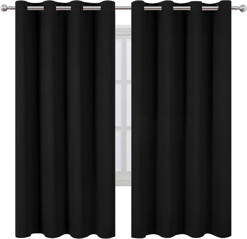 Lemomo Black Thermal Blackout Curtains/52 x 72 Inch/Set of 2 Panels Room Darkening Curtains for Bedroom 72 Inch Black