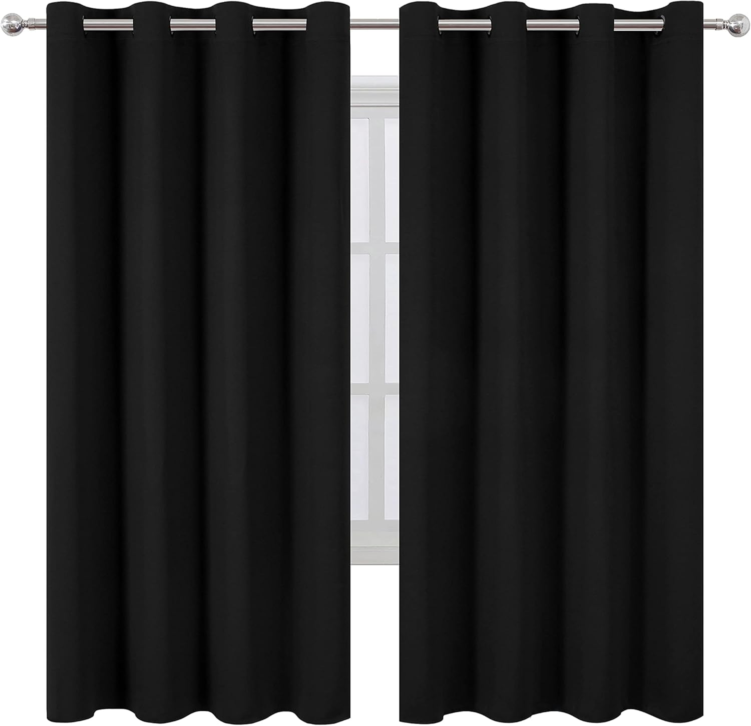 Lemomo Black Thermal Blackout Curtains/52 x 72 Inch/Set of 2 Panels Room Darkening Curtains for Bedroom 72 Inch Black