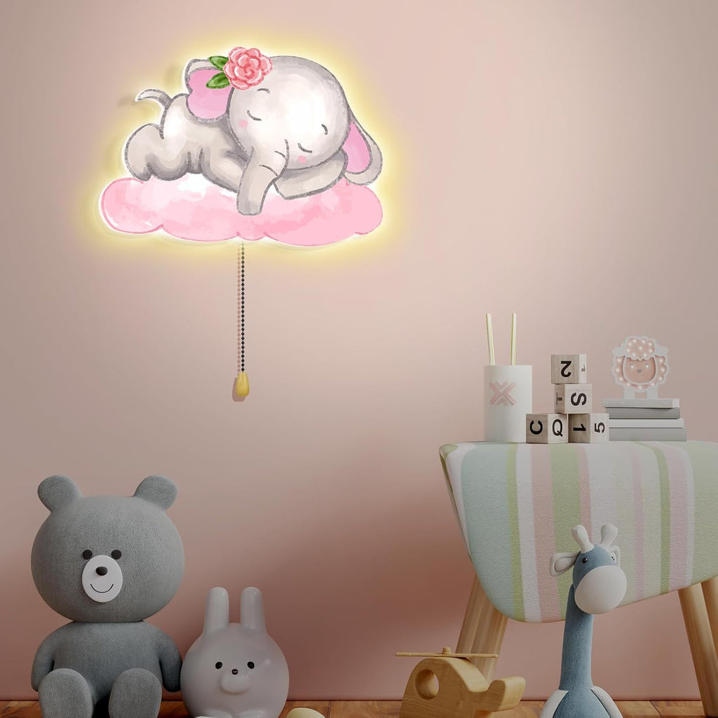 Aurelema Elephant Night Light Wall Lamp Sleeping Nursery Lighting Cute Floating Battery Operated Hanging Lamp for Baby Boys Girls Bedroom…