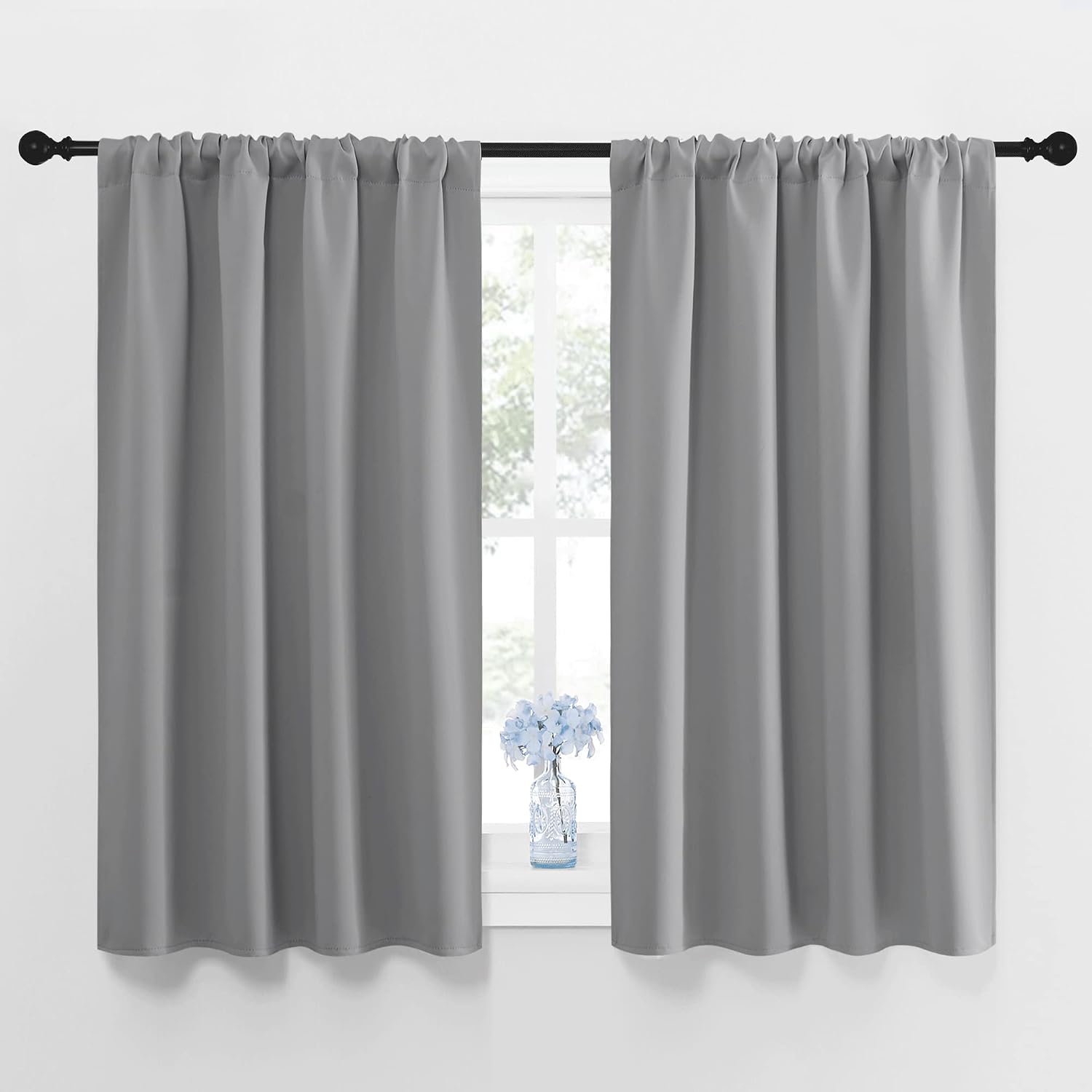 NICETOWN Window Curtains for Bedroom - Home Decoration Thermal Insulated Rod Pocket Blackout Blinds & Drapes for Small Windows (Silver…
