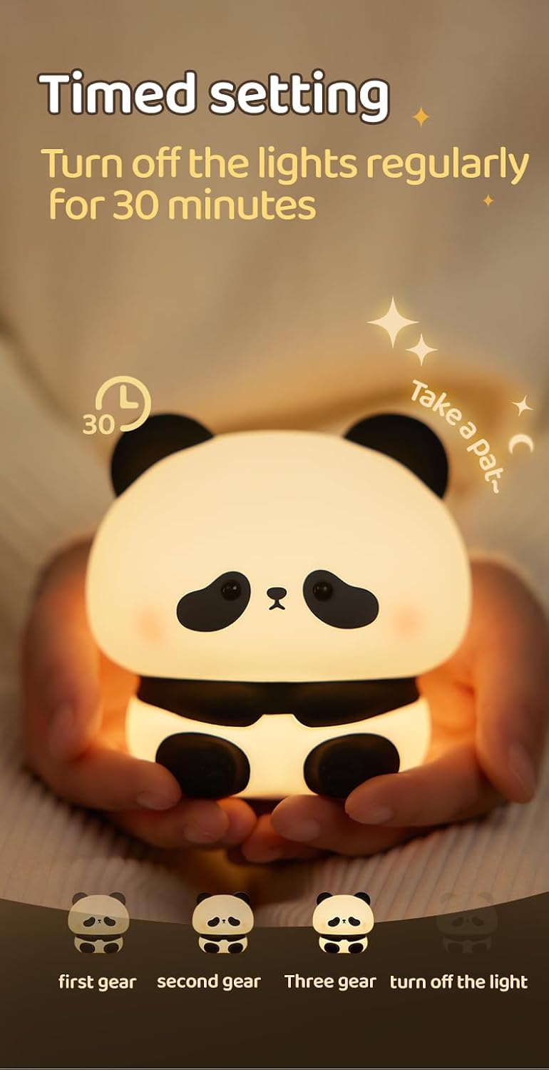 Atsuinightlight ATSUI Cute Panda Night Light, LED Squishy Novelty Animal Night Lamp, Food Grade Silicone, 3 Level Dimmable Rechargeable Nur…