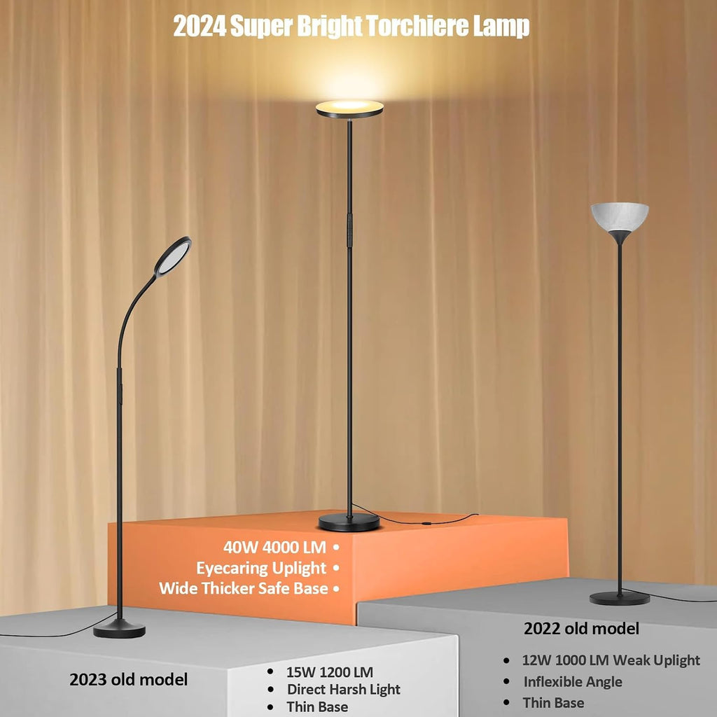 Mukuxin Floor Lamp, Upgraded 40W 4000LM Super Bright Torchiere LED Floor Lamps for Living Room, Stepless Dimmable Color Temperature 2700K-6…