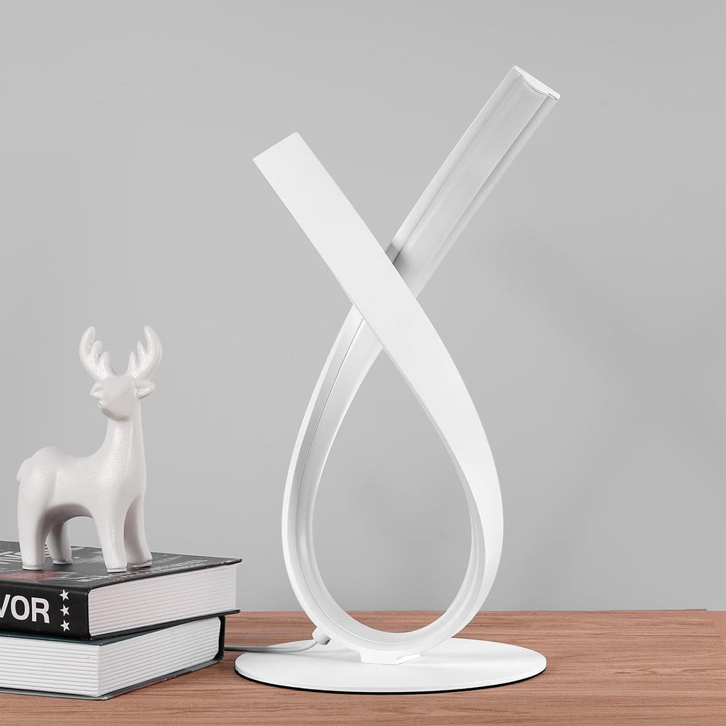 NUÜR Modern Table Lamp, Stepless Dimmable LED Spiral Lamp for Living Room, Contemporary Nightstand Lamp, White Bedside Table Lamp for…
