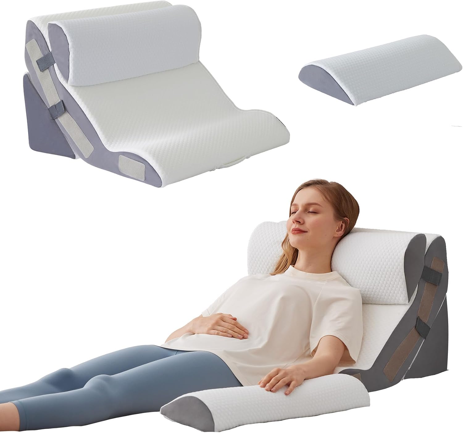Ahpmeoa 4PCS Wedge Pillow Set for After Surgery, Back Pillow for Bed Sitting up, 10-in-1 Foam Wedge Pillow for Acid Reflux & Back, Post Su…