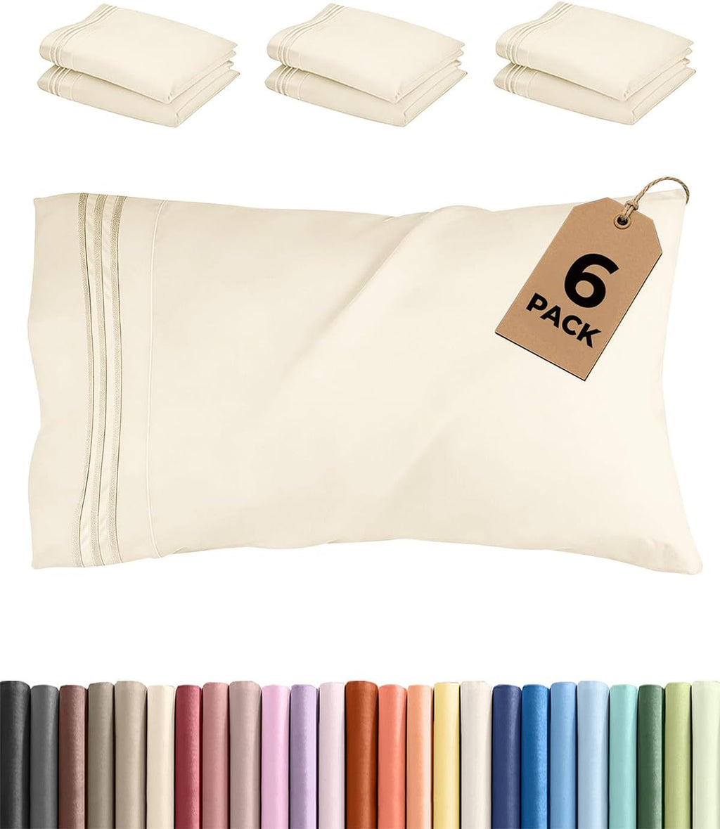 King Standard Pillow Cases Set of 6 - Ultra Soft Hotel Quality Pillowcase Covers - Comfy & Wrinkle Free - Shrink & Fade Resistant…