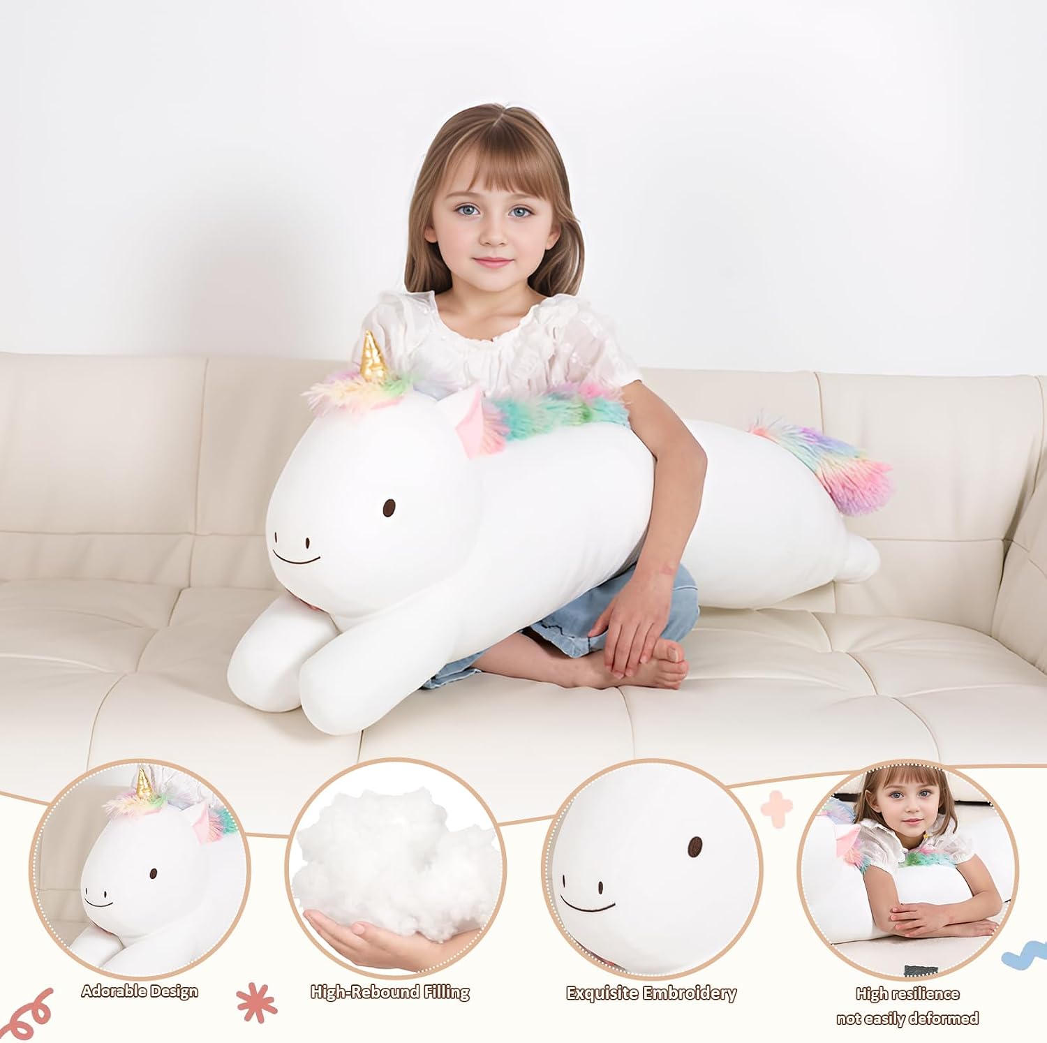 MMguai 40inch Jumbo Unicorn Stuffed Animal, Giant Rainbow Unicorn Stuffy Long Body Pillow Plush Toy, Large Soft Unicorns Plushies Gift…
