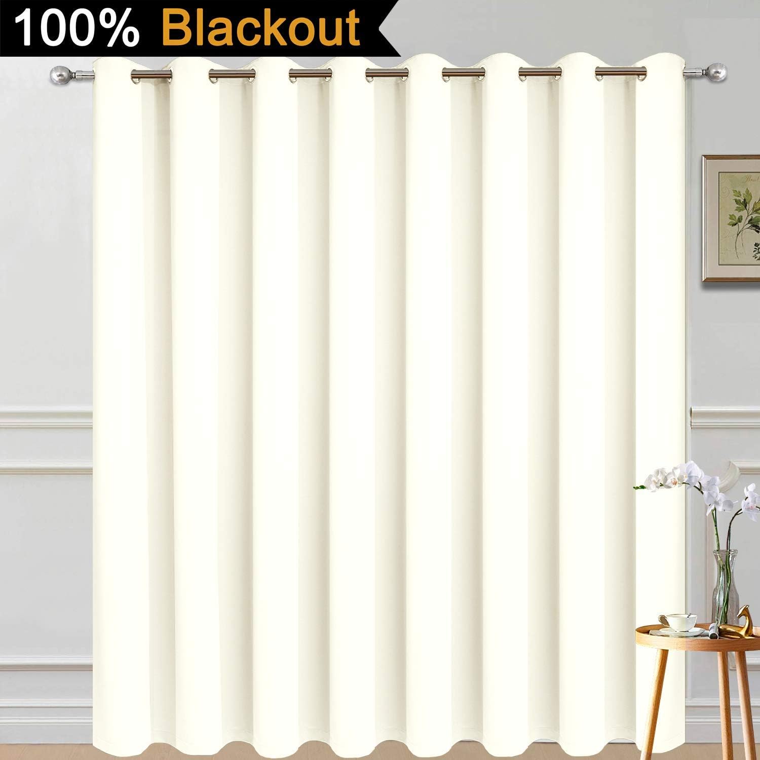 Yakamok Extra Wide 100% Blackout Full Shading Curtains for Patio Door, Thermal Backing Sliding Glass Door Drape, Privacy Assured Window…