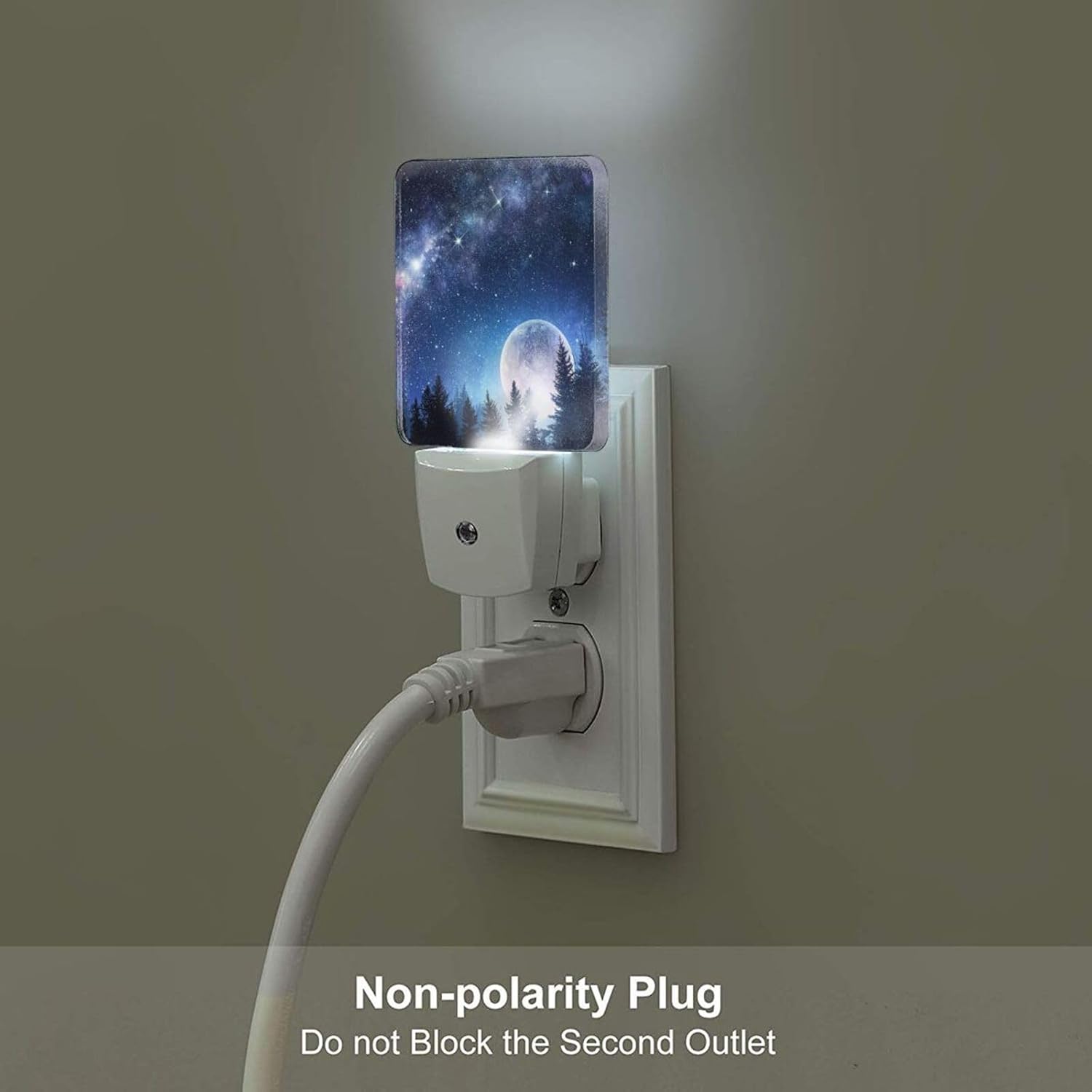 Sea Stars and Moon Night Light, Plug Into Wall for Boys Girls Bedroom Decorative Square Night Light Lamp 0.5w Sleep Friendly