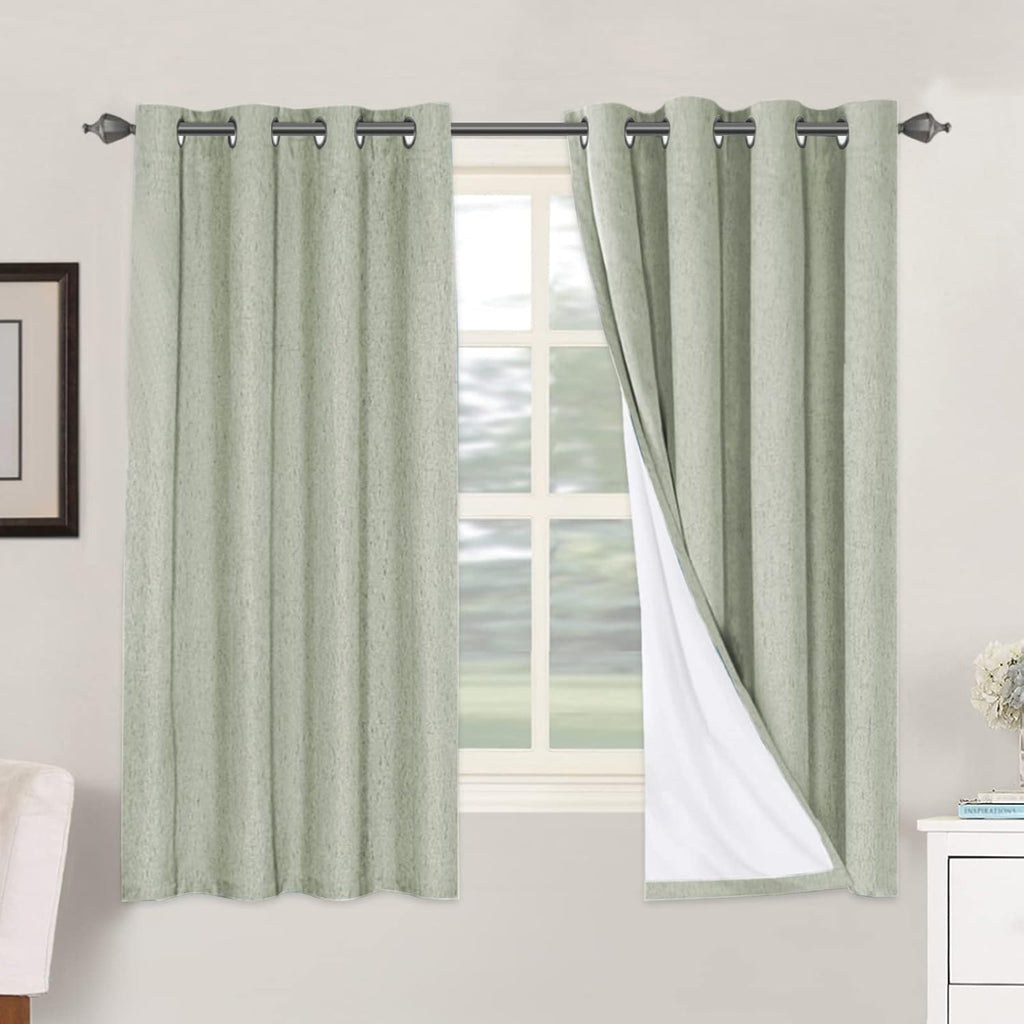H.VERSAILTEX Linen Blackout Curtains 63 Inches Long 100% Absolutely Blackout Thermal Insulated Textured Linen Look Curtain Draperies…