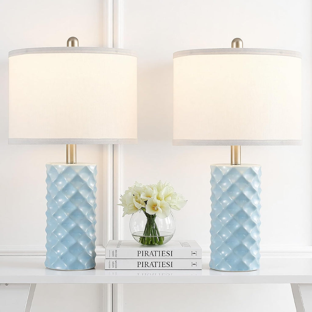 BLHDZJR Sky Blue & Star Diamond Ceramic Table Lamps (Set of 2) - 23" Luxe Modern Bedside Lamps for Nightstand, bedrooms, Living Rooms…