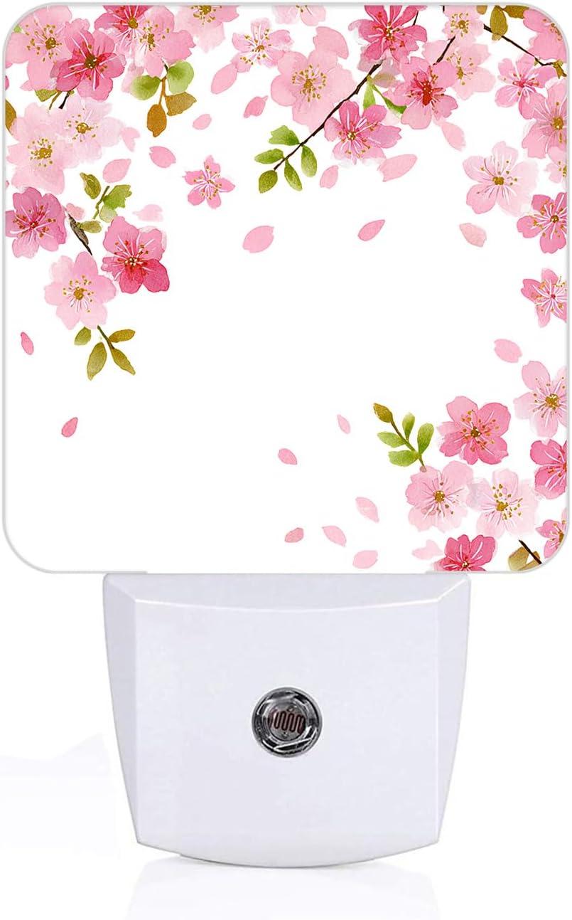 Cherry Blossoms Night Light, Spring Flower Plug Into Wall Decor for Stairway, Hallway, Kitchen, Dusk to Dawn Sensor Nightlights for…