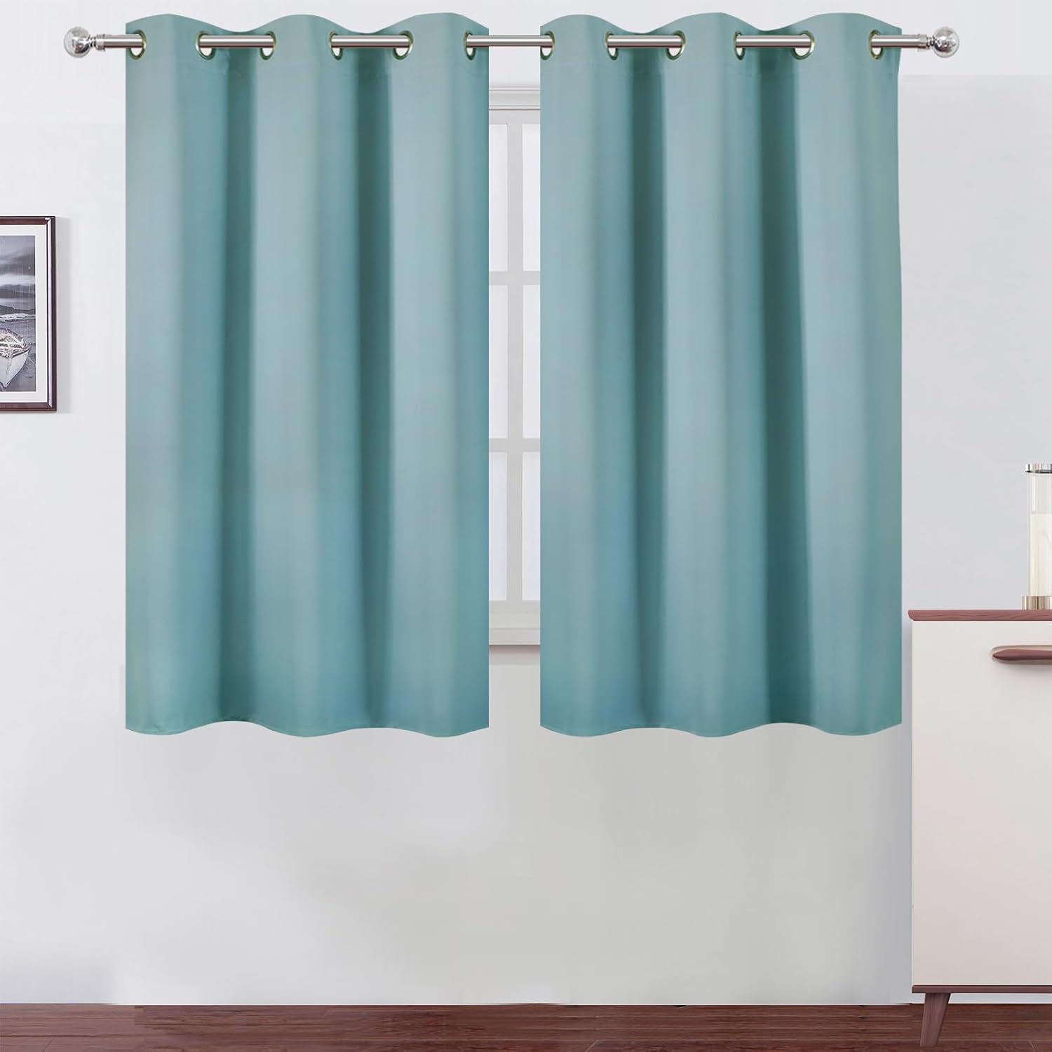 Lemomo Stone Blue Blackout Curtains/38 x 54 Inch/Set of Two Panels Grommet Living Room Curtains 54 Inch Blue