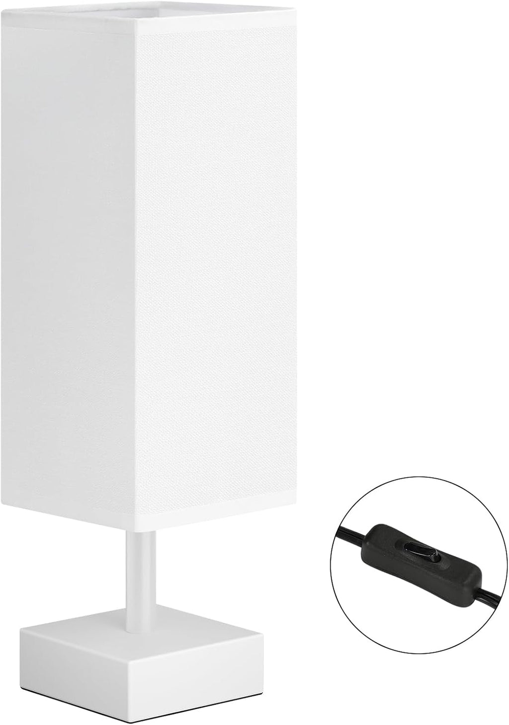 aooshine White Small Table Lamp - Bedside Lamp for Bedroom, Minimalist Nightstand Lamp with Square Fabric Shade, Desk Lamp for Kids Room…