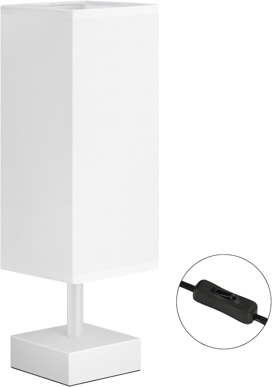 aooshine White Small Table Lamp - Bedside Lamp for Bedroom, Minimalist Nightstand Lamp with Square Fabric Shade, Desk Lamp for Kids Room…
